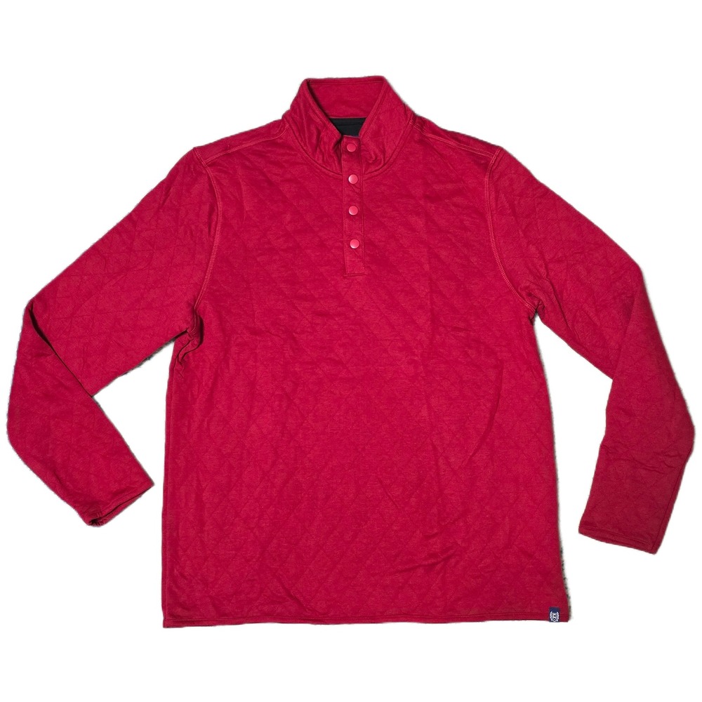 Chaps Mens Quilted Snap Neck Pullover Shirt Red‎ Large L Long Sleeve (AF)